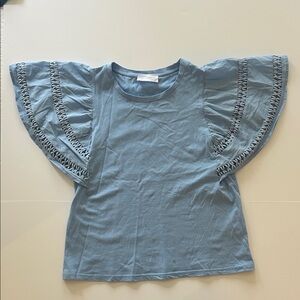 Blue Flutter Sleeve Top